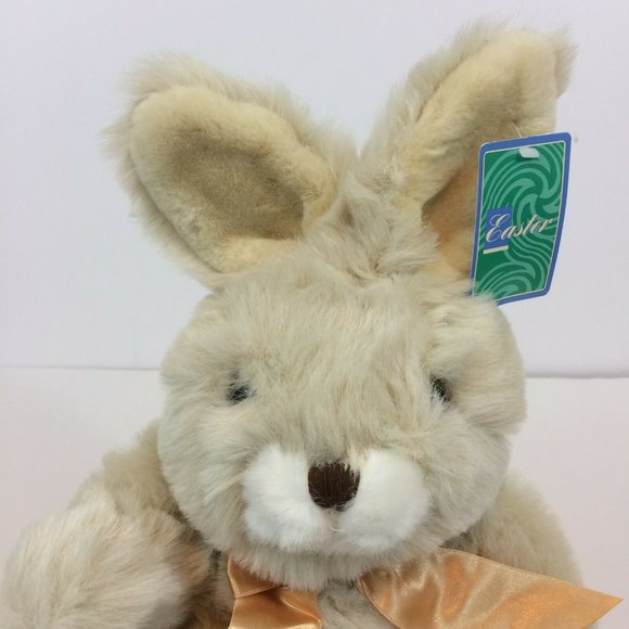 Walmart Easter Bunny Rabbit Plush Stuffed Animal Gold Bow Tan Brown 12" Toy NWT - Picture 2 of 12